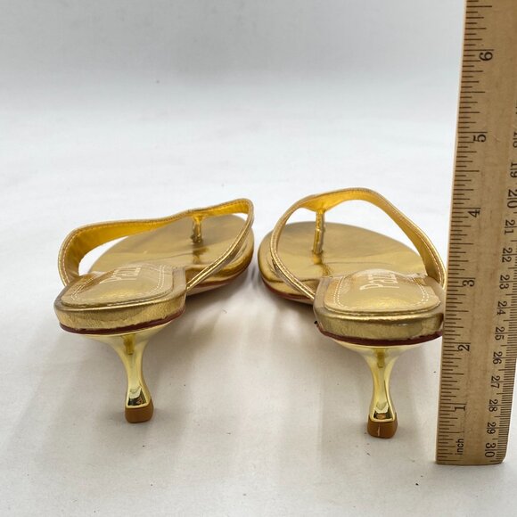Pazzion Gold Open Toe Kitten Heels Flip Flop Slip On Low Heel Thong Sandal - Picture 4 of 7